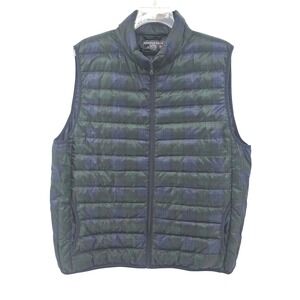 Saddlebred Mens XL Puffer Vest Down Fill Plaid Navy Green Quilted‎ Preppy Golf